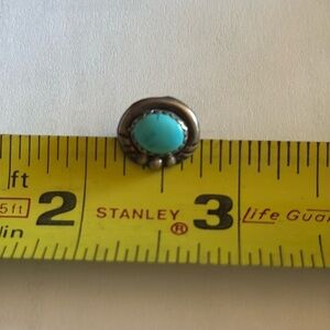 Turquoise and Silver Tie Tack Initial mark on back (see back pic)